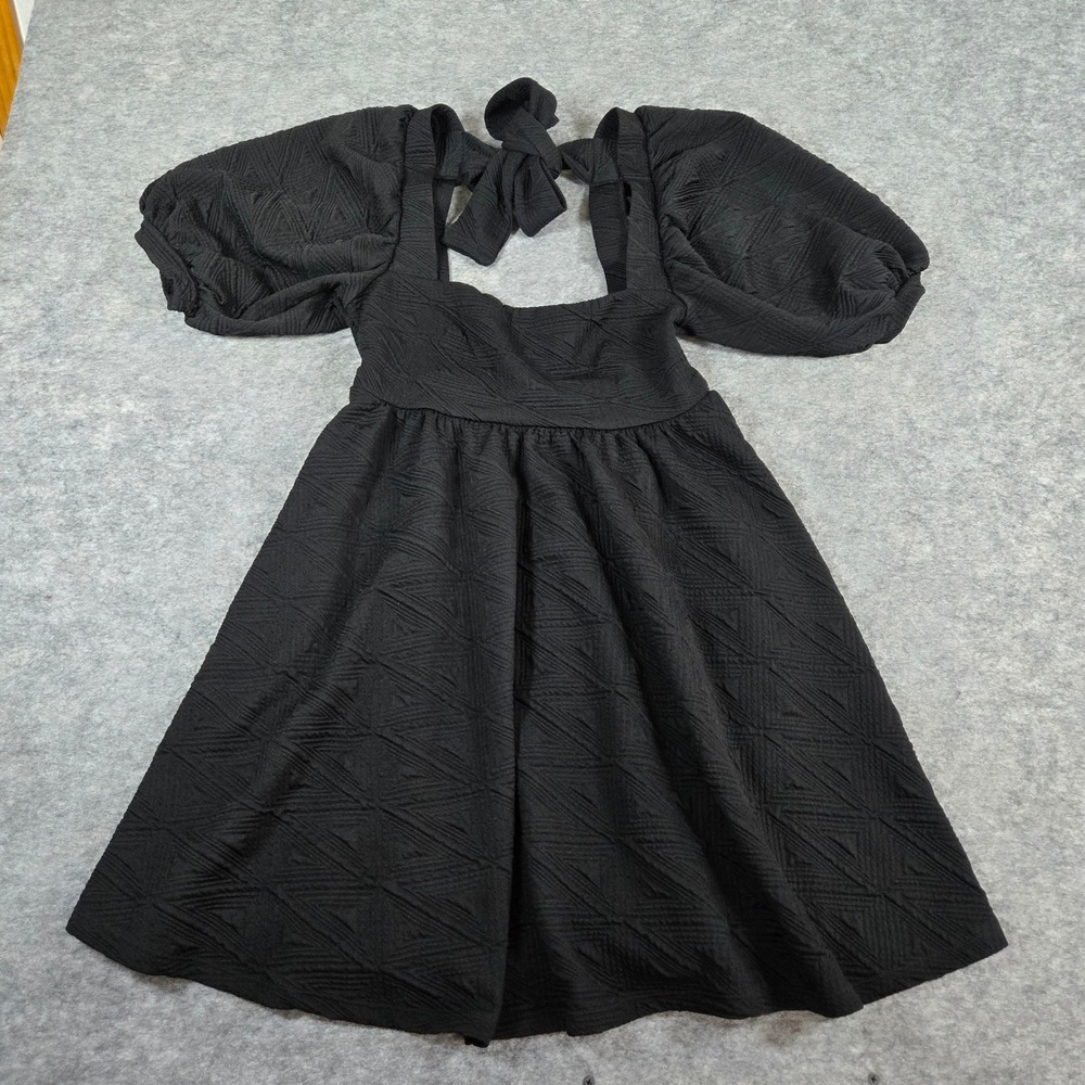 Free People Women Black Violet Mini Textured Puff Sleeve Dress XS